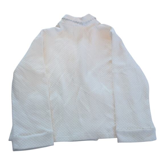 p. jamas Coat Jacket Quilted Womens Large Ivory Pima Cotton Lounge Wear Pockets - Picture 2 of 8